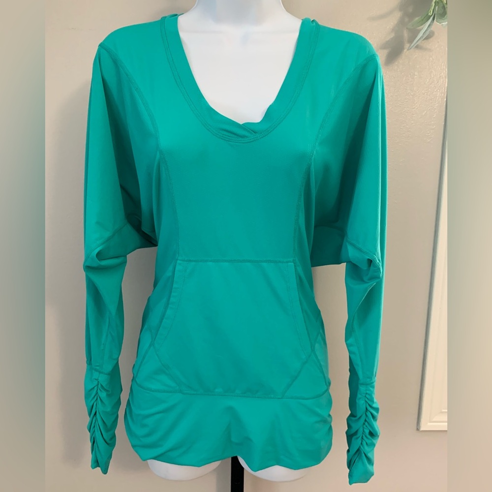 Zella Vibrant Aqua Women's Hoodie with Ruched Sleeves